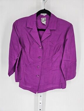 Clio Women's Purple Silk Notch Collar Four-Button Blazer Jacket Size S